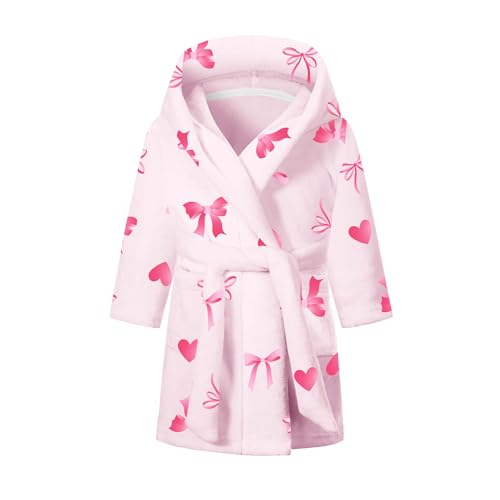Image of Umeyda Girls Robe, Warm Fleece Hooded Plush Fuzzy Bathrobrs Soft Cute Absorbent Spa Robes for Kids, Bow Pink, 4T = Tag 120
