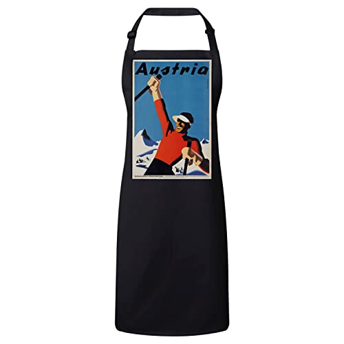 Affiche ski Autriche vintage 30's : cadeau idéal sur tablier cuisine noir premium