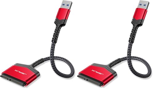 Image of JSAUX SATA to USB A Cable, USB A 3.0 to 2.5 inch SATA III Hard Drive Adapter Aluminum Shell Nylon Cord External Converter for SSD /HDD Data Transfer-Red (Pack of 2)