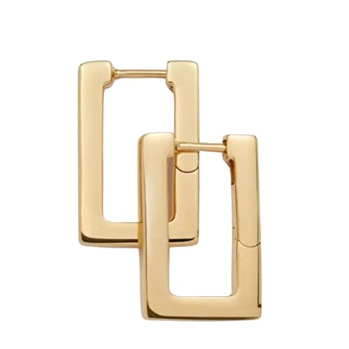 18K Gold Plated Brass Rectangle Hoop Huggie Earrings - Trendy, Dupe Earring Set For Women Teen Girls (Yellow Gold) #TOP12