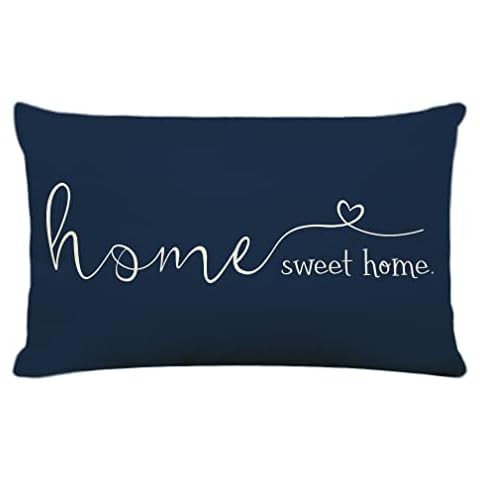 MFGNEH Home Sweet Home Quotes Farmhouse Pillow Covers 12x20 Inch,Home Decorative Throw Pillow Case Cushion Cover,Home Gifts,Housewarming Gift,Blue Cover