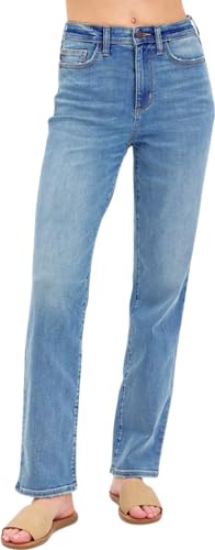 Judy Blue Women's High-Rise Straight Fit Jeans (US, Numeric, 15, Regular, Regular, 8602 Medium Blue)