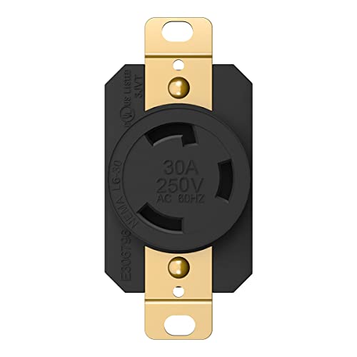ENERLITES NEMA L6-30R Flush Mounting Locking Receptacle for Generator, Twist Lock Outlet, 30 Amp, 250 Volt, 2 Pole, 3 Wire Grounding, Industrial Grade Heavy Duty, UL Listed, 66460-BK, Black