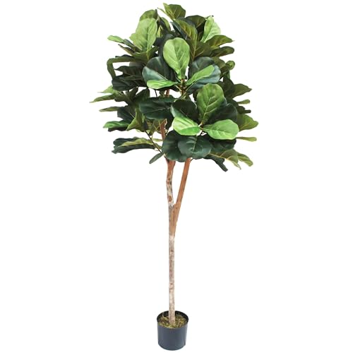 6' Fiddle Leaf Fig Ball-Shaped Topiary Silk Tree w/Pot -Green