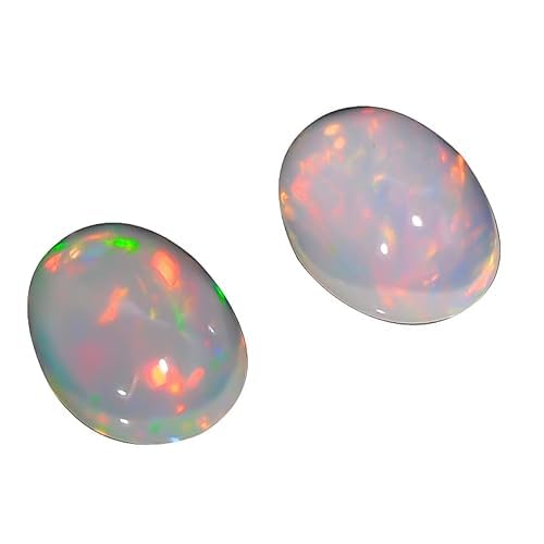 Yashee Natural Ethiopian Opal Oval Cabochon, 2 Stone Pack, Oval 8x6, Fire Play Color, Healing Gemstone, Jewelry Making Stones, Bulk Ethiopian Opal