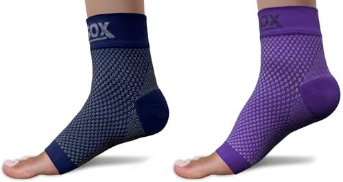 SB SOX - 2 Pairs Plantar Fasciitis Relief Socks (Navy, Medium + Purple, Medium)