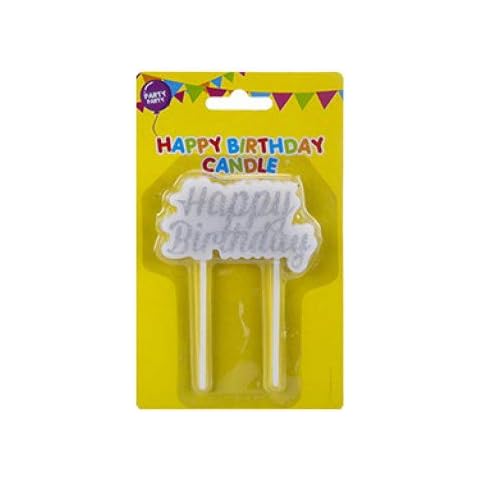 HomestreetUK Happy Birthday Message Shaped Candle with Happy Birthday in Glitter Writing Choose Silver or Gold 8cm by 4cm Single Wick for Decorating Cakes (Silver) Cover