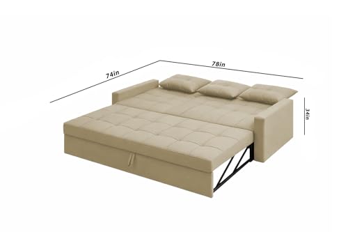 Image of Casaliving Treshta 3 Seater Pull-Out Premium Fabric Sofa Cum Bed Sofa Set for Living Room (Cream Fabric Color) Premium Fabric Sofa Set for Living Room Sofa Cum Bed