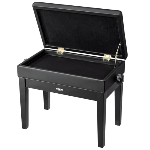 VEVOR Piano Bench, 22" x 13" x 19.3", Keyboard Piano Chair with 19.3"-22.8" Adjustable Height, Padded Cushion, Storage Compartment for Music Books, Wooden Piano Stool Seat, for Vanity, Living Room by VEVOR - Image 2