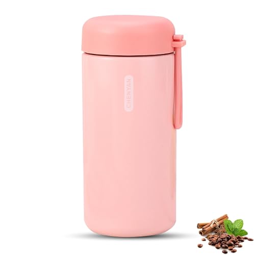 Senshuomy Mini Water Bottle,Small Thermos Flasks,Stainless Steel Insulated Water Bottles,Leakproof Drinks Bottle with Carry Handle for Hot&Cold Drinks,Coffe,Juice(150ml/Pink)