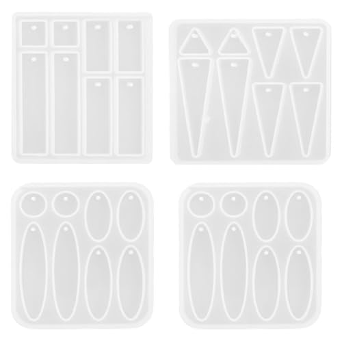 BESTonZON 4pcs Silicone Resin Earrings Molds for DIY Jewelry Making – Small Oval, Rectangular Triangle Pendant Casting Moulds for Handmade Epoxy Resin Earrings and Pendants