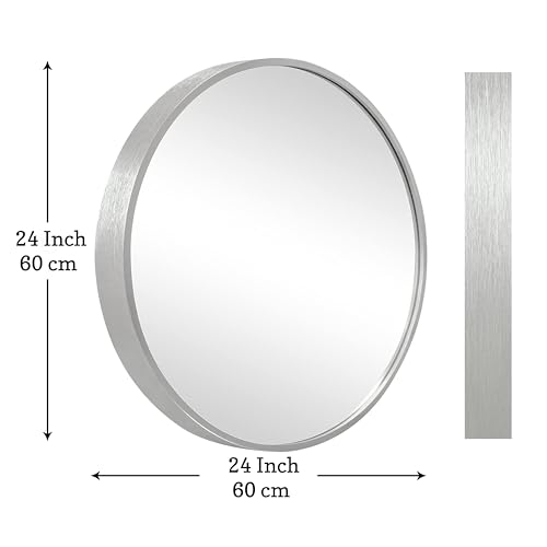 Image of Art Street Round Decorative Wall Mirror with Aluminum Metal Frame Silver | Modern Design Vanity Mirror for Makeup, Bedroom, Drawing Room, Bathroom Wash Basin (Silver, 60x60 cm)