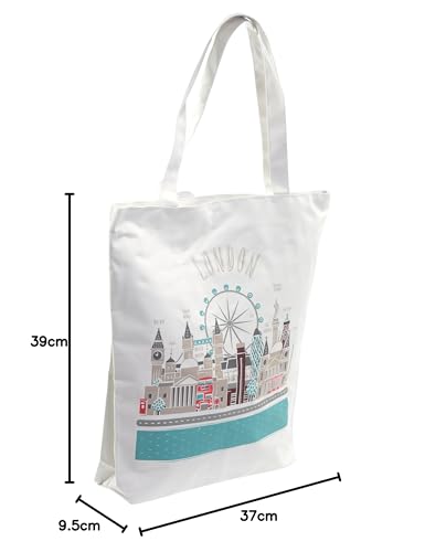 Puckator London Skyline Reusable Zip Up Cotton Bag - Canvas Tote Bag - Cotton Tote Bags - Eco Gifts for Women and Men - Cloth Shopping Bag - Fabric Bag - Foldable Bags for Shopping - Handbag