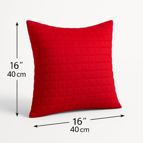 Image of Premium Quilted Cushion Cover 16x16 Inch - Dupion Silk Blend - Soft & Durable Decorative Pillow Cover for Sofa, Bed, Living Room - Set of 5 pc (Red)