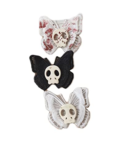 Halloween Skull Hair Clips Butterfly Halloween Skeleton Butterfly Gothic Hairpin BHWH02 (3 Pcs-Set)