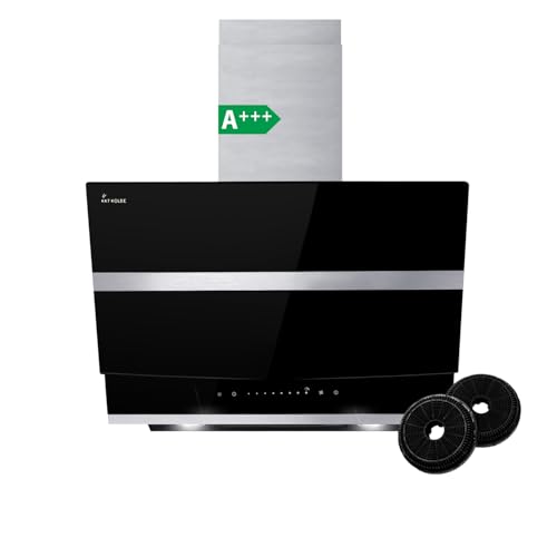 Hotte aspirante cuisine 60 cm | Hotte Murale Inclinées | acier inoxydable | verre noir | arrête automatiquement | Opération tactile | HERMES6005S