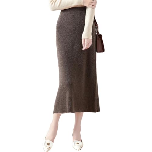 Women's Fall/Winter Wool Knitted Skirt Slim Fit Drawstring Long Skirt Dark Brown L