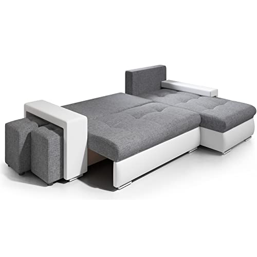 Canapé d'angle convertible Simon 255 cm Blanc/Gris
