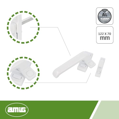 Miniatura 4 de Amig - Manilla De Bloqueo Para Puertas Y Ventanas Mod. Gamma - 122 X 70 Mm - Roseta - Izquierda - Puertas De Interior Y Ventanas - Sin Cuadradillo - Aluminio Blanco