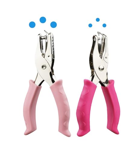 KINGSUPER 1/4” Hole Punch and 1/8” Small Single Hole Punch Handheld Paper Puncher for DIY Craft Tag (Pink)