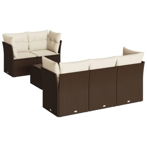 vidaXL Garten Sofa Garnitur 6-TLG., Gartenmöbel Set mit Kissen Stauraum, Sitzgruppe für Garten Terrasse, Modular Gartensofa Lounge, Tisch mit Glasplatte, Braun Poly Rattan