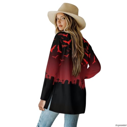 Image of Forchrinse Red Ladybug Cardigan for Women Causal Long Sleeve Open Front Cardigans Sweater Fashion 2024 Fall Coat with Pockets