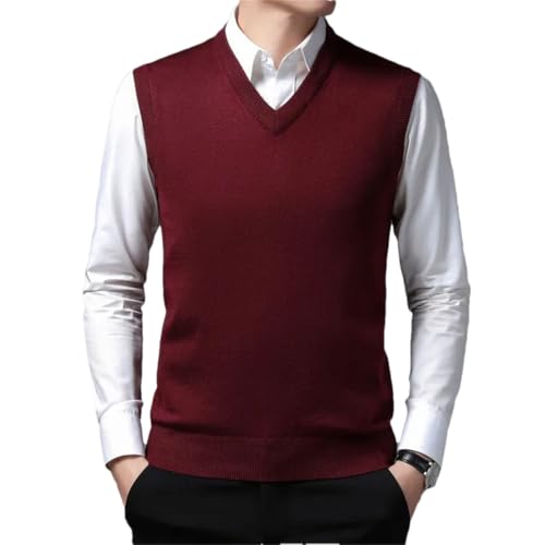 Men Slim Fit Knitted Pullovers V-Neck Sleeveless Business Wool Sweaters Vest