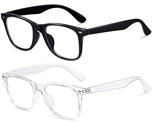 MEETSUN Blue Mild Blocking Glasses Males Girls – Anti Eyestrain Classic Pc Gaming Glasses,Light-weight TR90 Body Retro Basic Eyeglasses (2 Pack Black+Clear)