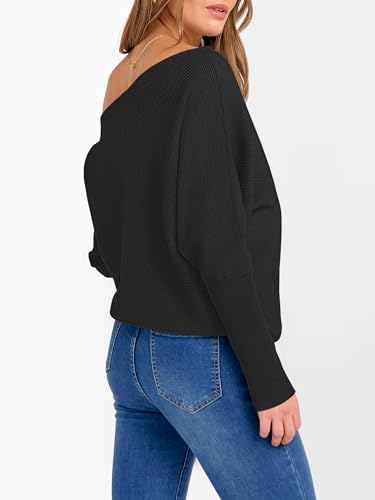 Image of ANRABESS Womens Off Shoulder Sweaters 2026 Fall Long Batwing Sleeve Loose Fit Knit Tops Casual Pullovers Jumpers