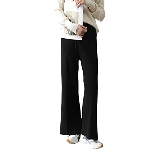 Pantalon 100% laine pour femme taille ample en maille noire M