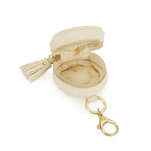 Image of Itzy Ritzy Pacifier Holder Case with Clip - Pacifier Case Includes Clasp to Easily Attach to a Diaper Bag or Purse, Measures 2.5 inch in Diameter and Holds 2 Pacifiers (Milk & Honey)
