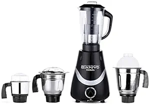 MasterClass Sanyo Necklace 750W Mixer Grinder with 3 Stainless Steel Jars and 1 Juicer Jar (1 Wet Jar, 1 Dry Jar and 1 Chutney Jar), Black-Silver.Make in India(ISI Certified)
