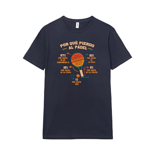 Pampling Camiseta de Manga Corta para Jugadores de Pádel, 100% Algodón, Ropa Unisex para Hombre y Mujer, Serigrafiada con Cuello Redondo y Corte Recto, Color Azul (por Qué Pierdo Al Pádel, L)