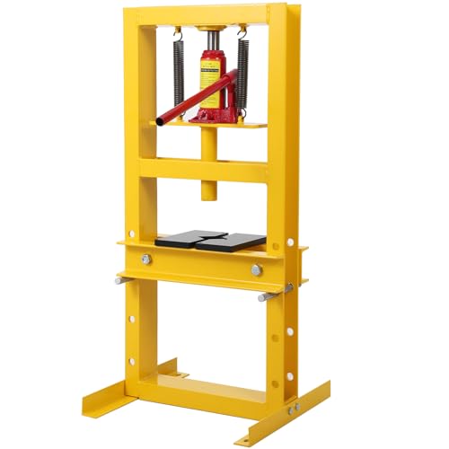 Hydraulic Press 6 Ton Hydraulic Shop Press, H-Frame Garage Floor Benchtop Press Adjustable Shop Press with Plates, Adjustable Working Table Height, for Gears and Bearings, Yellow