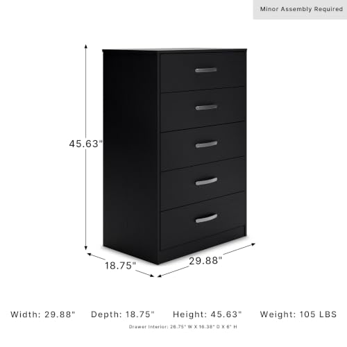 Signature Design by Ashley Finch 5 Drawer Chest of Drawers, Black Dresser - image 2
