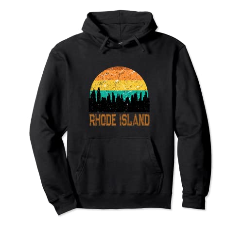 Tramonto Rhode Island RI Retro Vintage Skyline City Outfit Felpa con Cappuccio