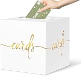 CINSOEN White Card Box with Gold Foil Design, Paperboard 8.7' Card Box for Birthday Wedding Party Graduation Retirement Anniversary Valentine's Day & Baby Showers, Raffle or Money Box