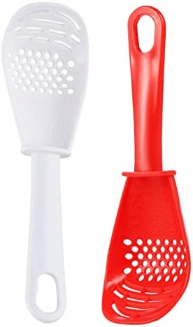 BuxiuGK 2Pcs Multifunctional Cooking Spoon,Kitchen Slotted Spoon Heat Resistant for Egg White Separator, Mashing Grating Garlic,Stirring,Scooping and Mixing,Red+White