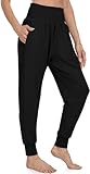 UEU Womens Black Harem Pants High Waisted Flowy Yoga Joggers Casual Pajamas Lounge Sweatpants Pockets, Black, M