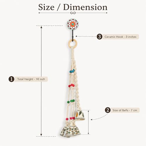 Image of KAAMERI BAZAAR Macrame Wind Chimes Enhance Living Space for Diwali (4 Bells, 1 Ring Tied with White Macrame Thread)