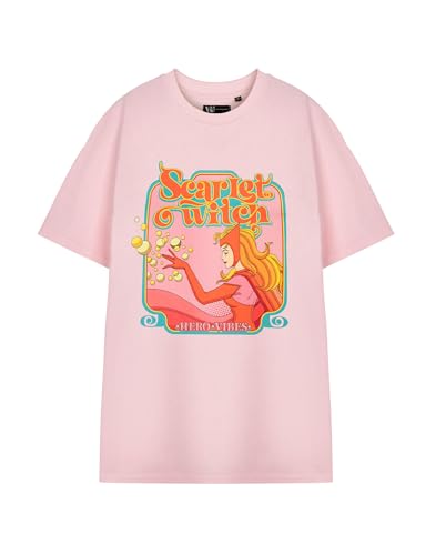 Marvel Graphic Tee - Camiseta de manga corta con cuello redondo para mujer, diseño clásico inspirado en cómics, camiseta casual para fans y coleccionistas, Hero Vibes, S