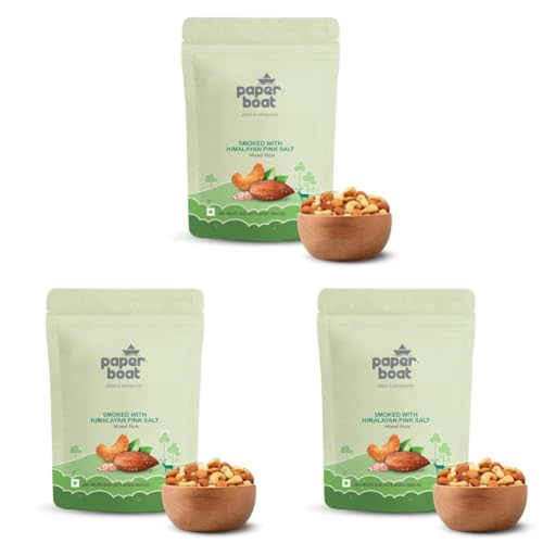 Image of Paper Boat Smoked and Roasted Mixed Nuts with Himalayan Pink Salt, Premium Dry Fruit Mix | Almonds & Cashews, Pouch (200g) (Pack of 3)