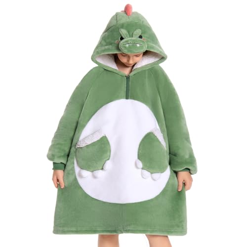 OLAOLA Dinosaur Wearable Blanket Hoodie for Kids Oversized Animal Hooded Blanket with Pockets & Sleeves Soft Sherpa Dinosaur Style Sweatshirt Comfy for Birthday Gifts