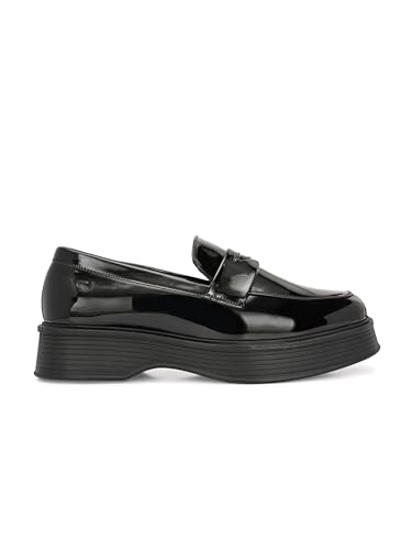 Image of Leo Men's Patent Look Platform Penny Loafers | Chunky Sole Slip-On Moccasin Shoes for Office, Formal & Casual Wear