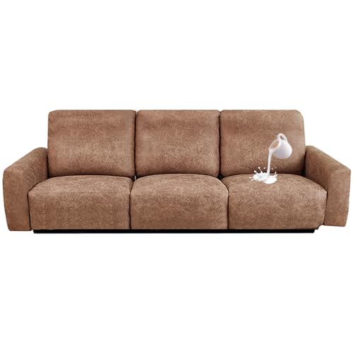 ZRCYXDW PU 皮革 リクライニングソファーカバー, 防水 リクライニングカバー 8ピース ストレッチ 滑り止め リクライニングチェア ソファーカバー アームチェアカバー 用 リビングルーム-キャメル-3 人掛け