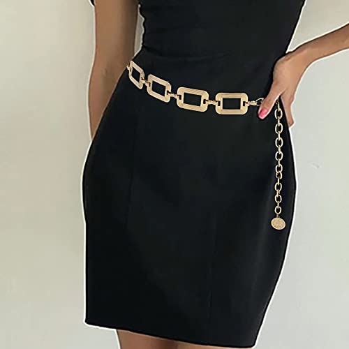 HIQUACC Women's Chain Belt Metal Waist Belt Chunky Belly Link Belt