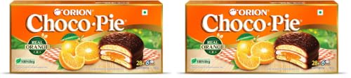 Image of ORION Orange Choco Pie (6 pies) Centre-Filled Chocolate Biscuit - Orange Flavor,168g (Pack of 2)