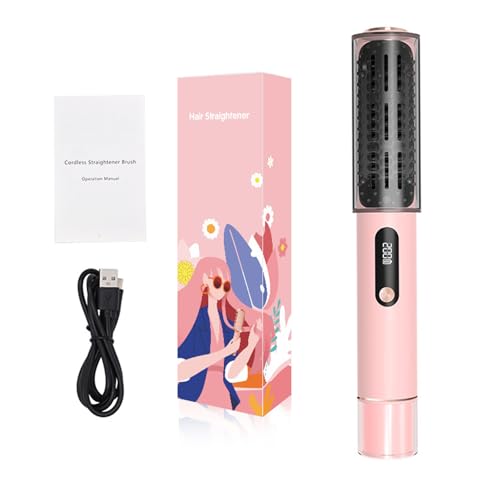 Cepillo alisador de pelo inalámbrico de cerámica, cepillo alisador portátil para viajes, peine caliente, alisador con pantalla LED, peinado del cabello