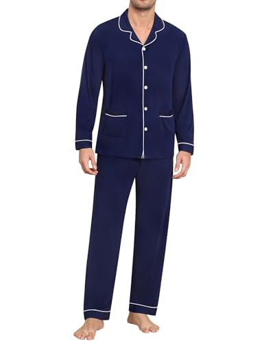 SWOMOG Men Pajamas Sets Long Sleeve Modal Sleepwear Two-Piece Soft PJs Sets Loungewear with Long Pants