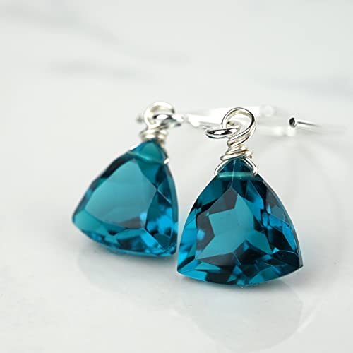 Peacock Blue Quartz Trillion Sterling Silver Earrings2